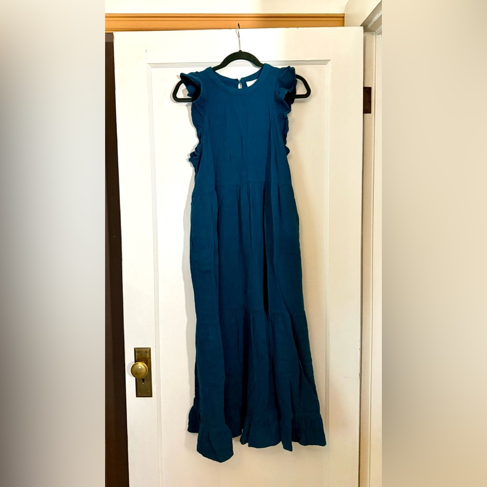 Ruffle Trim Cotton Maxi Dress